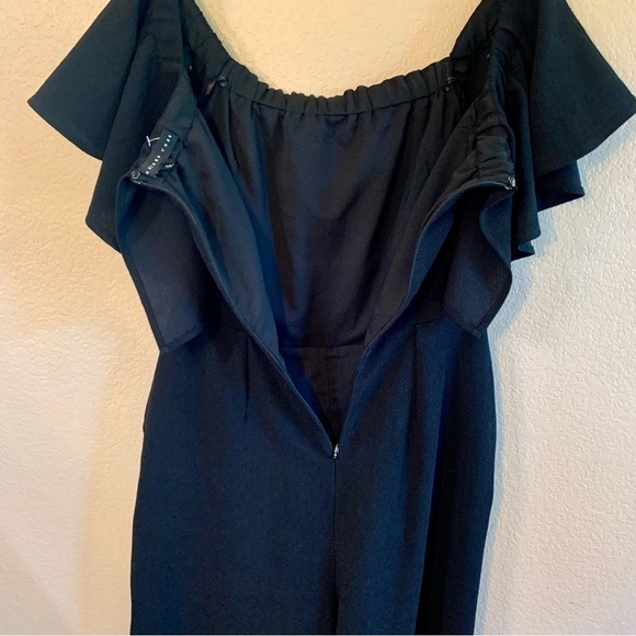Boho Jumpsuit Medium Endless Rose Black Sleeveless Ruffled Panel Capris Pockets - Picture 5 of 12